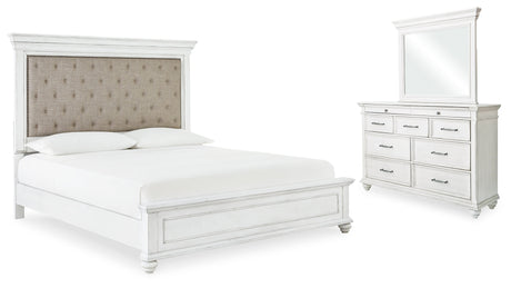 Kanwyn Whitewash Upholstered Panel Bedroom Set by Ashley at Eve Furniture
