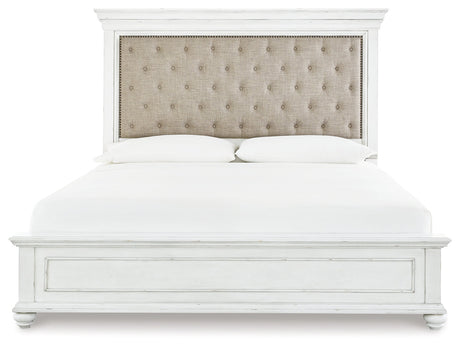 Kanwyn Whitewash Upholstered Panel Bedroom Set by Ashley at Eve Furniture