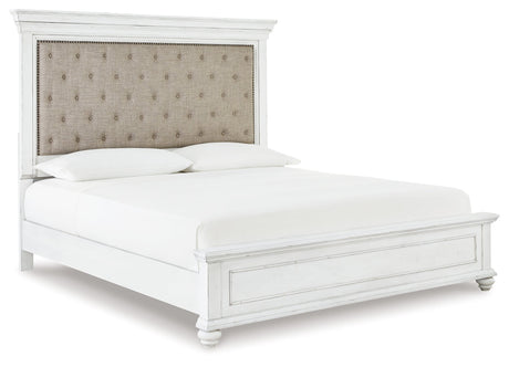 Kanwyn Whitewash Upholstered Panel Bedroom Set by Ashley at Eve Furniture