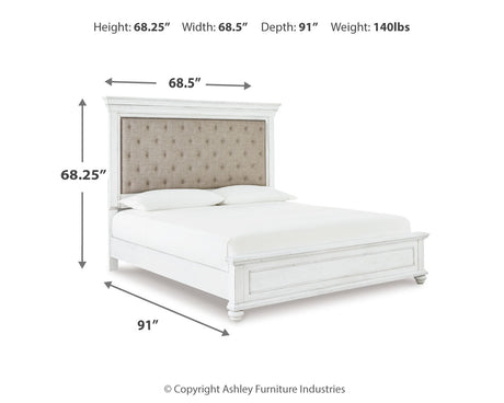 Kanwyn Whitewash Upholstered Panel Bedroom Set by Ashley at Eve Furniture