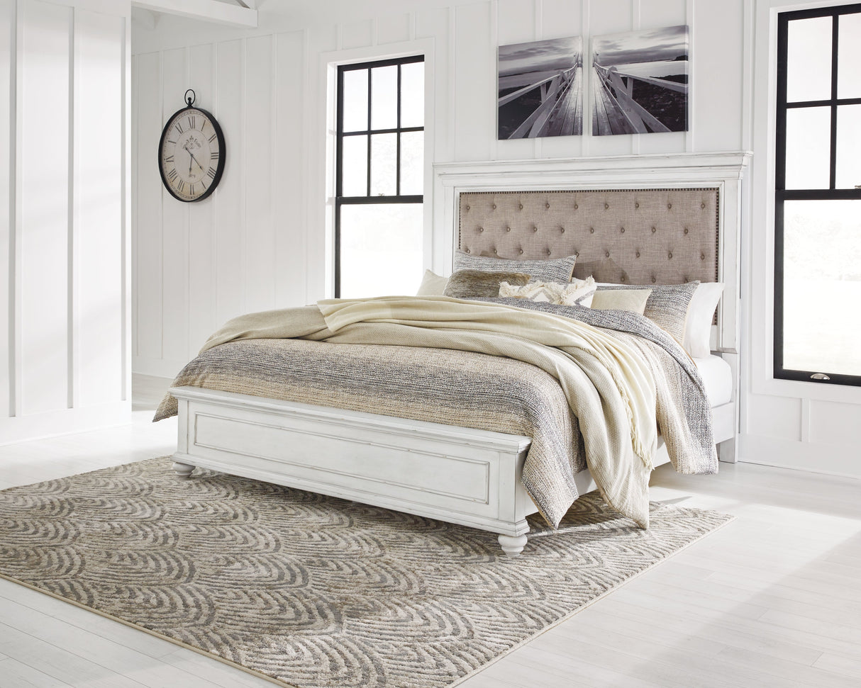 Kanwyn Whitewash Upholstered Panel Bedroom Set by Ashley at Eve Furniture
