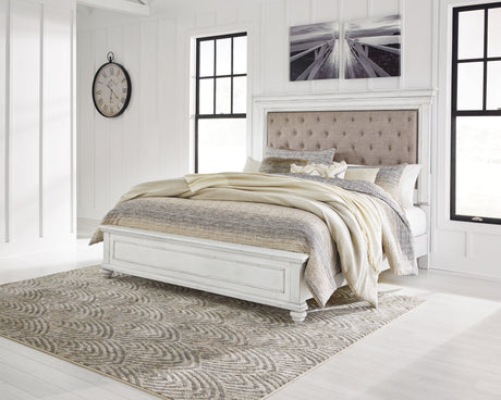 Kanwyn Whitewash Upholstered Panel Bedroom Set by Ashley at Eve Furniture