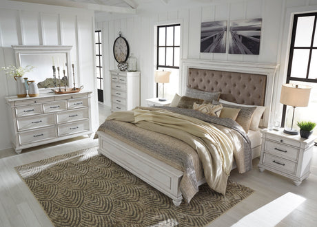 Kanwyn Whitewash Upholstered Panel Bedroom Set by Ashley at Eve Furniture