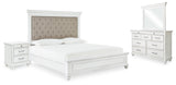 Kanwyn Whitewash Upholstered Panel Bedroom Set by Ashley at Eve Furniture