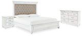 Kanwyn Whitewash Upholstered Panel Bedroom Set by Ashley at Eve Furniture