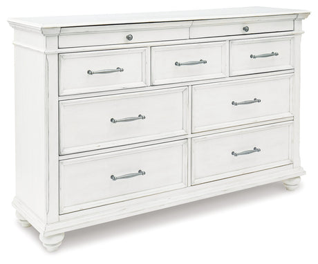 Kanwyn Whitewash Upholstered Panel Bedroom Set by Ashley at Eve Furniture