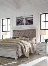 Kanwyn Whitewash Upholstered Panel Bedroom Set by Ashley at Eve Furniture