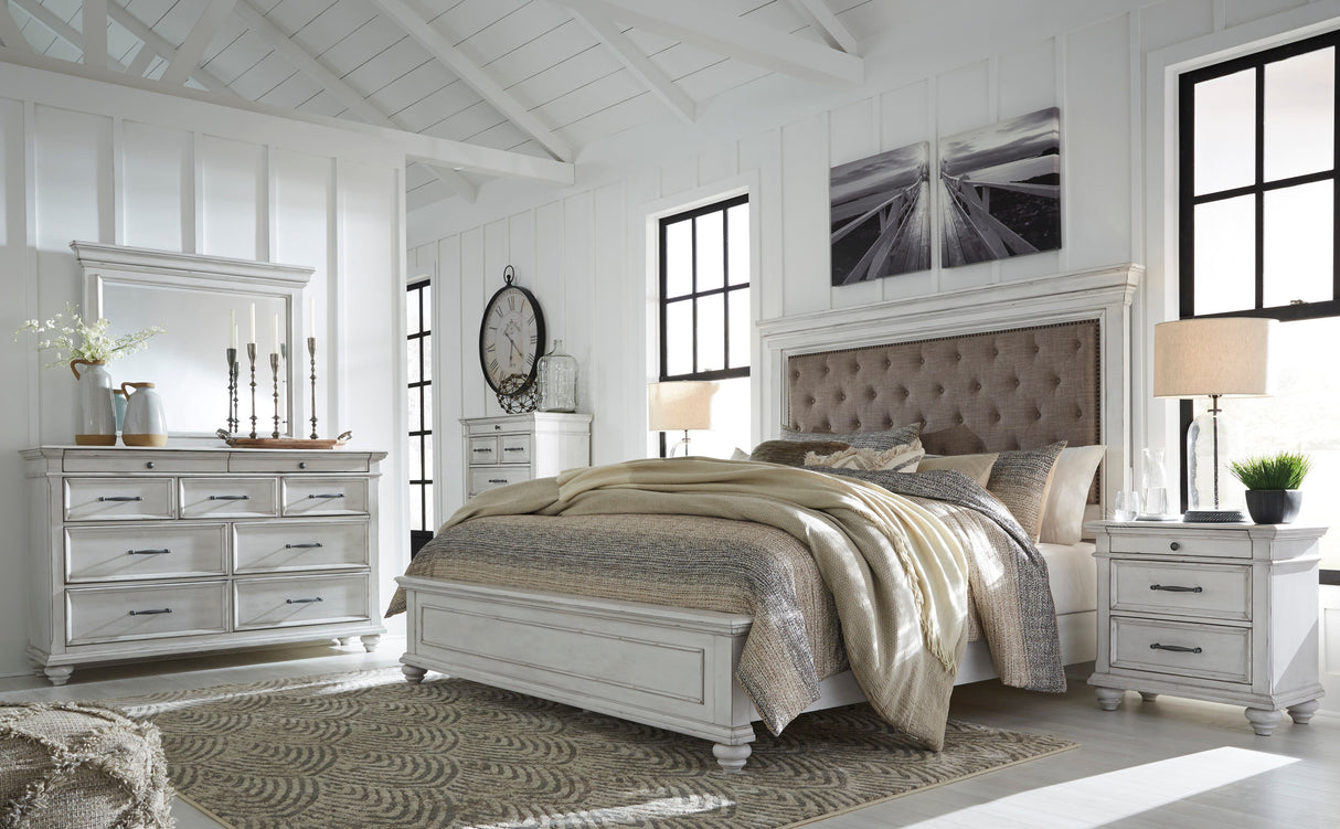 Kanwyn Whitewash Upholstered Panel Bedroom Set by Ashley at Eve Furniture