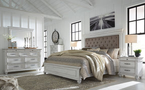 Kanwyn Whitewash Upholstered Panel Bedroom Set by Ashley at Eve Furniture