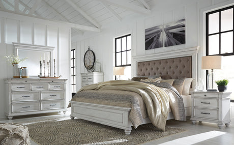 Kanwyn Whitewash Upholstered Panel Bedroom Set by Ashley at Eve Furniture