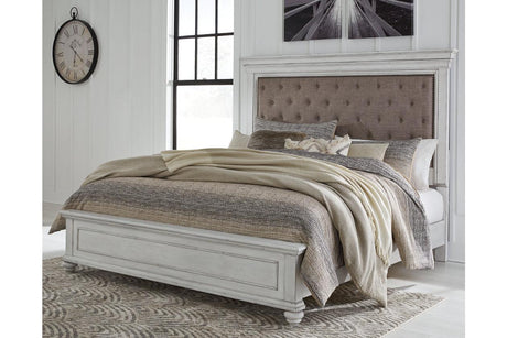 Kanwyn Whitewash Queen Panel Upholstered Bed by Ashley at Eve Furniture