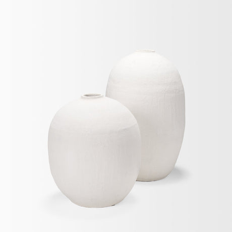 Karakum II Large White Textured Ceramic Vase by Mercana at Eve Furniture