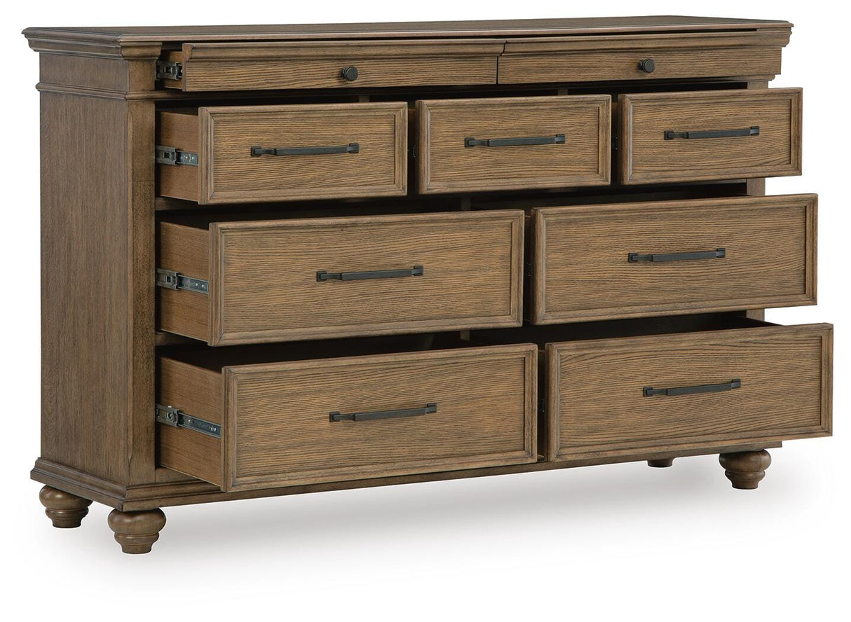 Karallin Medium Brown Panel Bedroom Set by Ashley at Eve Furniture