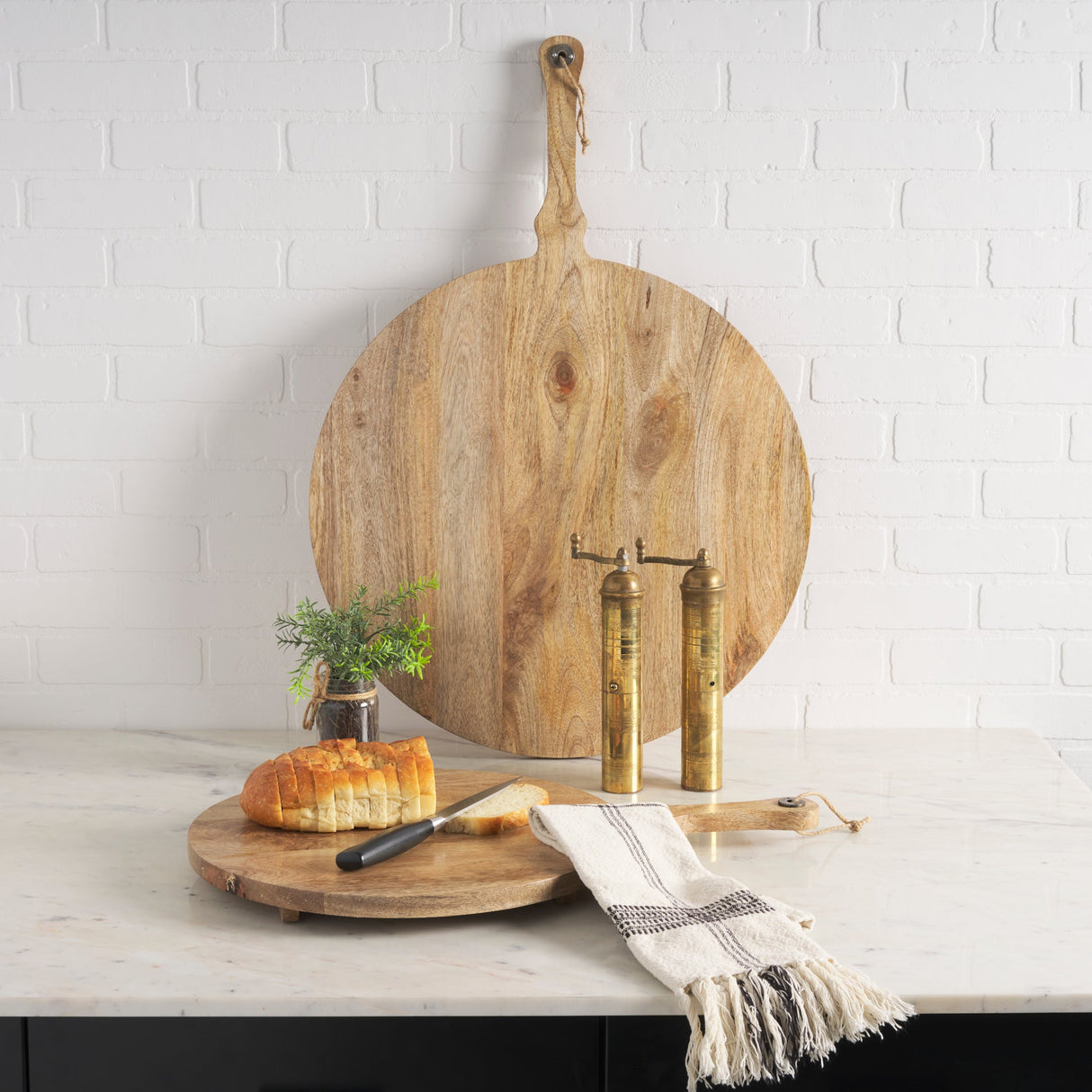 Karana Natural Solid Wood Round Serving Boards by Mercana at Eve Furniture