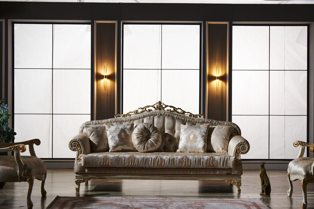 Kardelen Cream 2-Piece Living Room Set (1 Sofa & 1 Loveseat) by Furnia at Eve Furniture