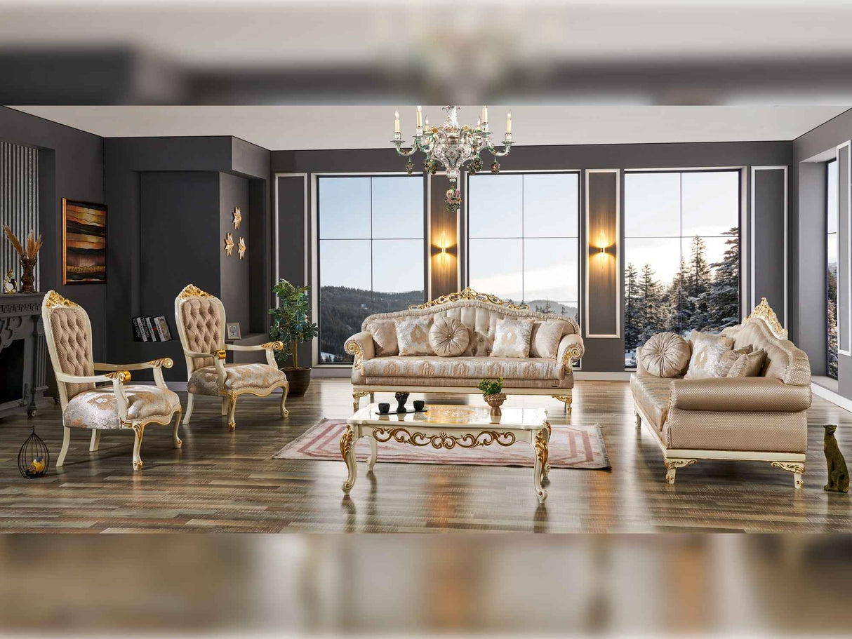 Kardelen Cream 2-Piece Living Room Set (1 Sofa & 1 Loveseat)