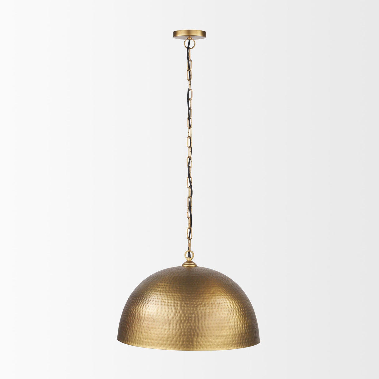 Karina 24" Round Brass-tone Hammered Metal Dome Pendant Light by Mercana at Eve Furniture