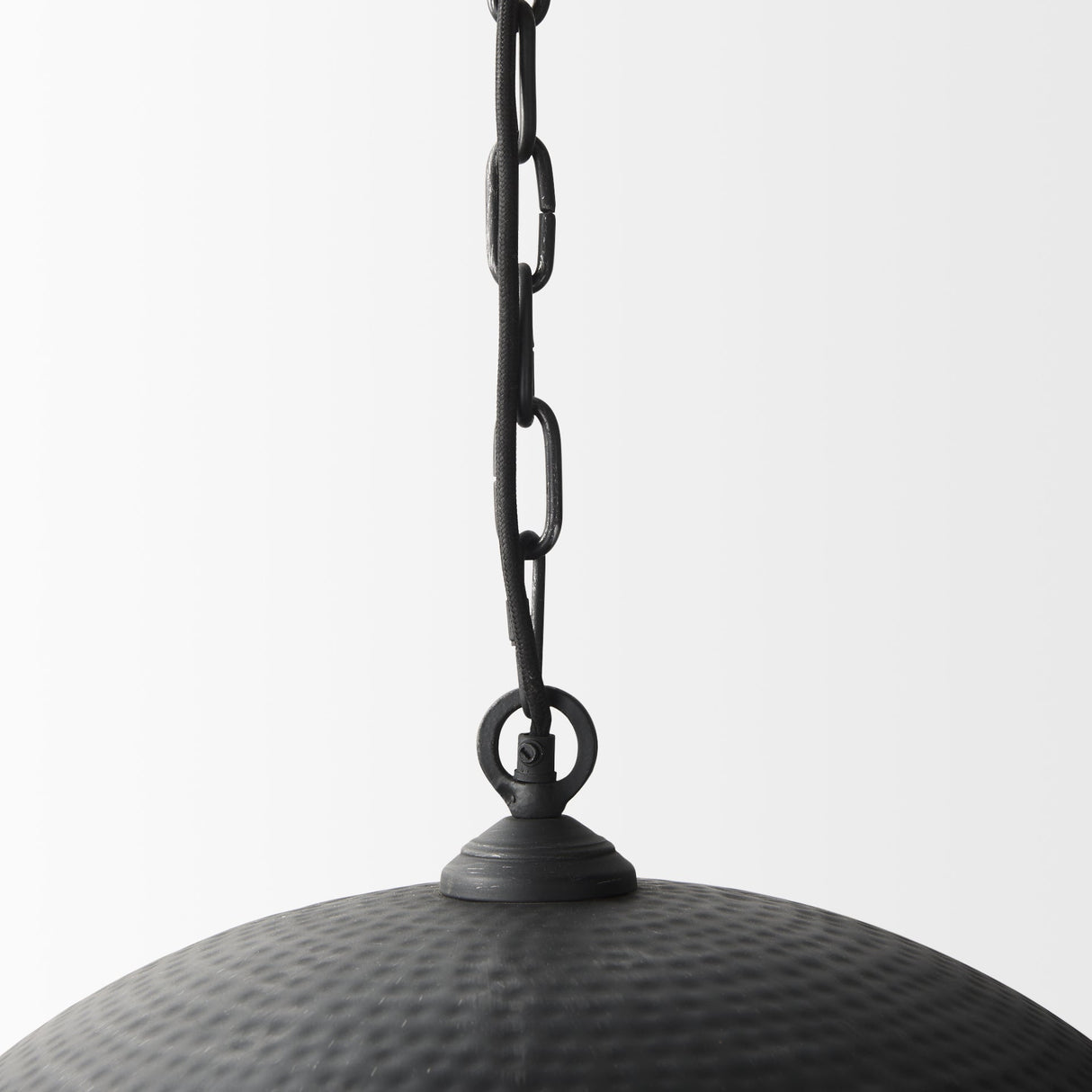 Karina 24" Round Matte Black Hammered Metal Dome Pendant Light by Mercana at Eve Furniture