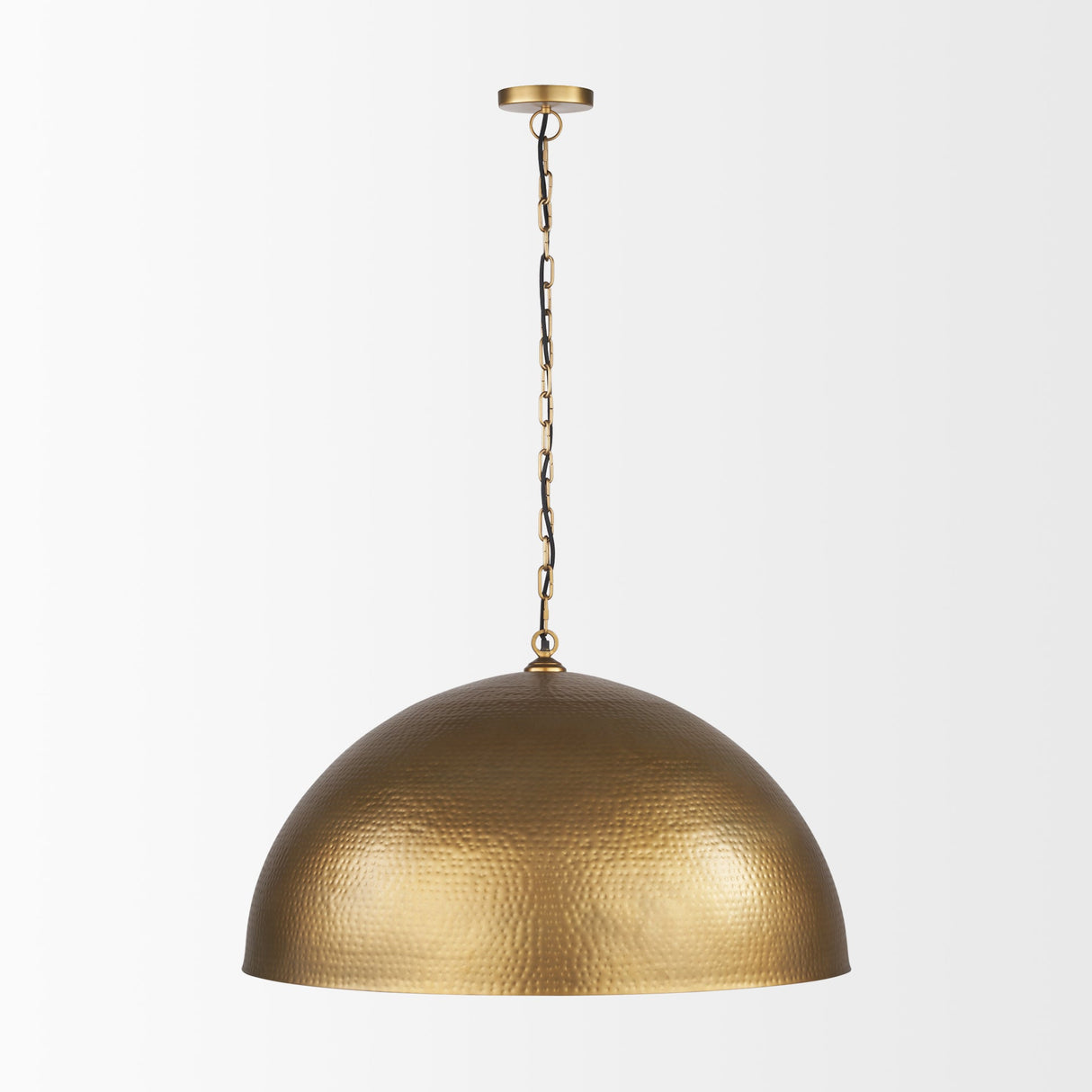 Karina 36" Round Brass-tone Hammered Metal Dome Pendant Light by Mercana at Eve Furniture