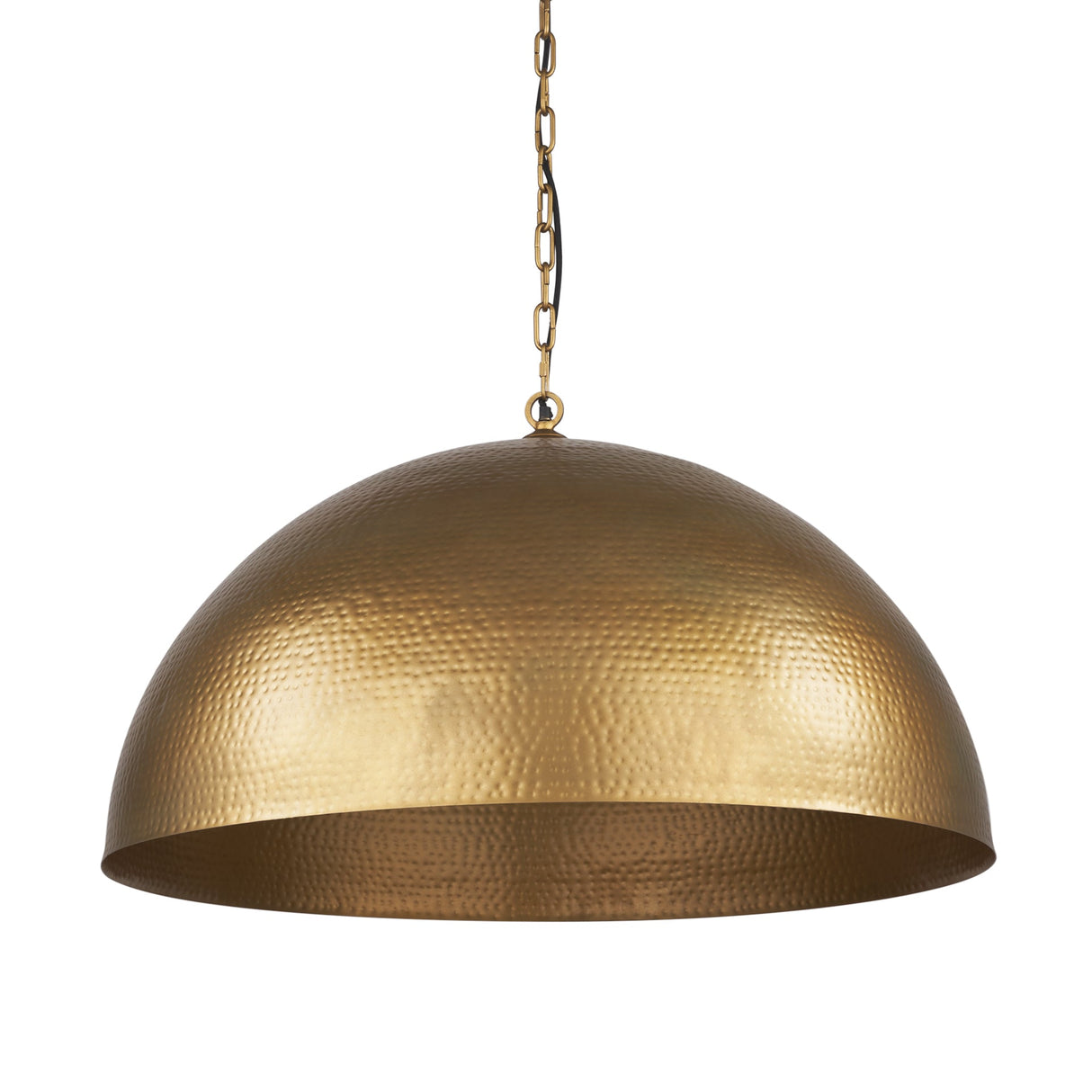 Karina 36" Round Brass-tone Hammered Metal Dome Pendant Light by Mercana at Eve Furniture