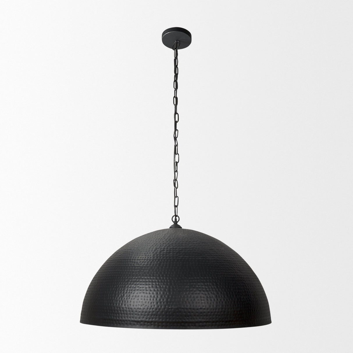 Karina 36" Round Matte Black Hammered Metal Dome Pendant Light by Mercana at Eve Furniture