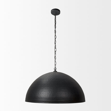 Karina Round Matte Black Hammered Metal Dome Pendant Light by Mercana at Eve Furniture