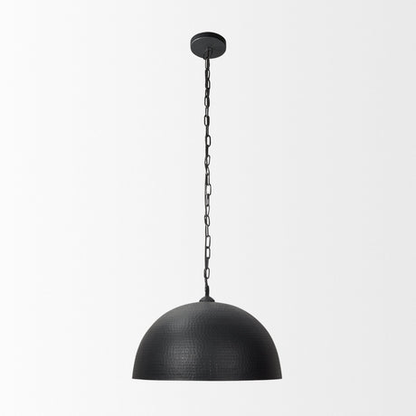 Karina Round Matte Black Hammered Metal Dome Pendant Light by Mercana at Eve Furniture