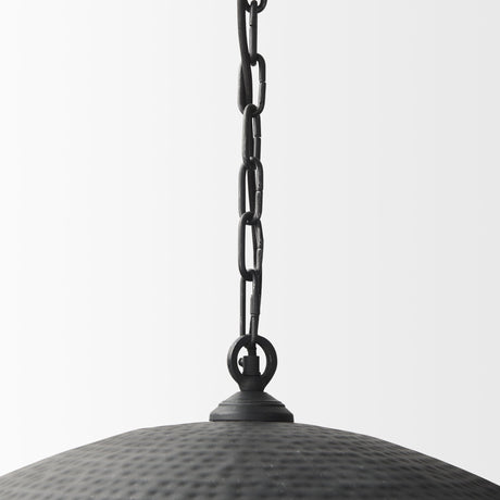 Karina Round Matte Black Hammered Metal Dome Pendant Light by Mercana at Eve Furniture