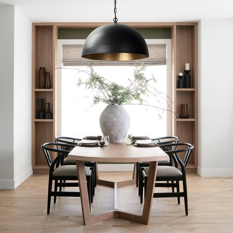 Karina Round Matte Black Hammered Metal Dome Pendant Light by Mercana at Eve Furniture