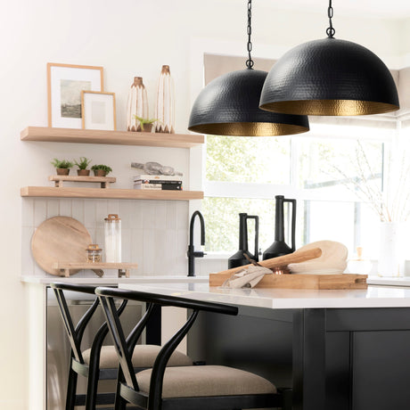 Karina Round Matte Black Hammered Metal Dome Pendant Light by Mercana at Eve Furniture
