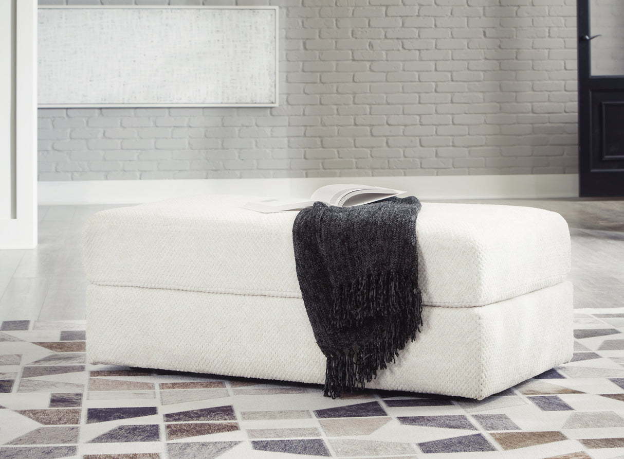 Karinne Linen Chair and Ottoman by Ashley at Eve Furniture