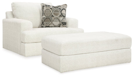 Karinne Linen Chair and Ottoman by Ashley at Eve Furniture