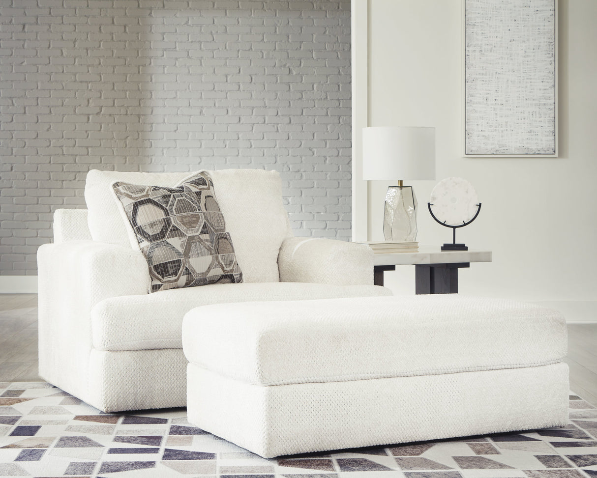 Karinne Linen Chair and Ottoman by Ashley at Eve Furniture