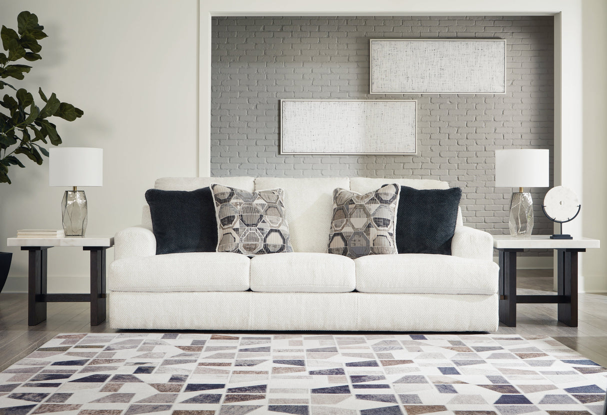 Karinne Linen Loveseat, Oversized Chair and Accent Ottoman by Ashley at Eve Furniture