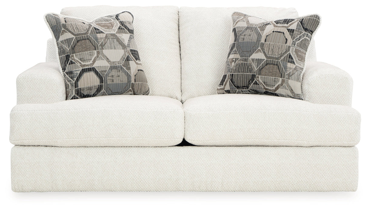 Karinne Linen Loveseat, Oversized Chair and Accent Ottoman by Ashley at Eve Furniture