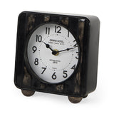 Karl 6.0L x 3.0W x 6.8H Rustic Black Iron Rounded Square Table Clock by Mercana at Eve Furniture