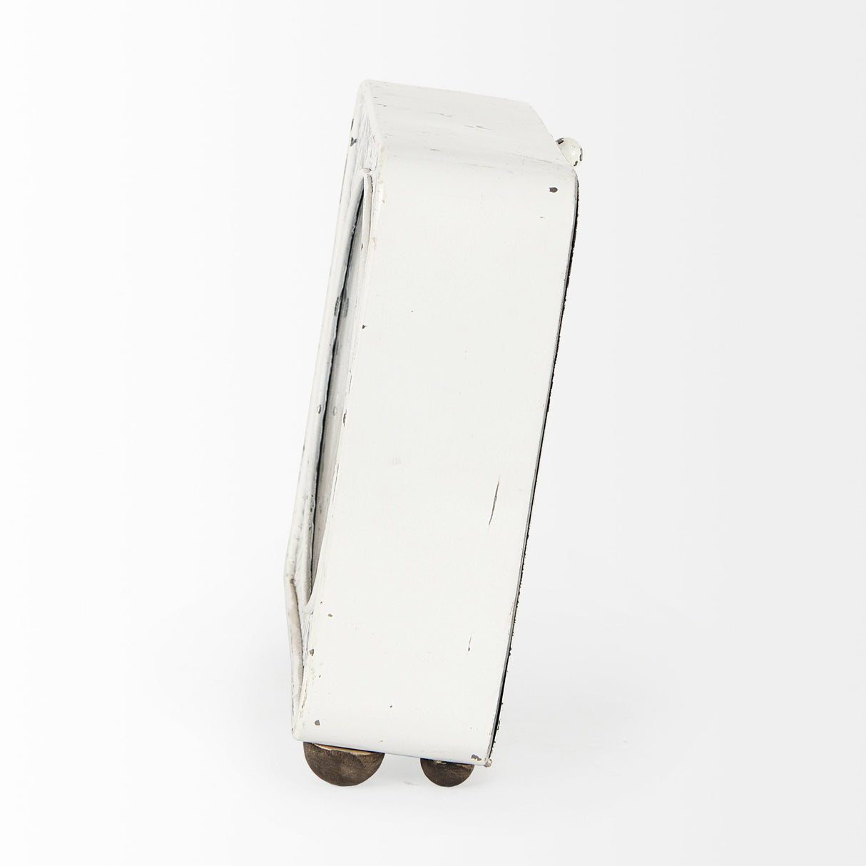 Karl 8.0L x 2.8W x 8.8H Rustic White Iron Rounded Square Table Clock by Mercana at Eve Furniture