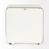 Karl 8.0L x 2.8W x 8.8H Rustic White Iron Rounded Square Table Clock by Mercana at Eve Furniture