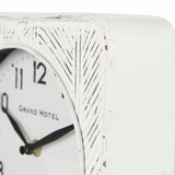 Karl 8.0L x 2.8W x 8.8H Rustic White Iron Rounded Square Table Clock by Mercana at Eve Furniture