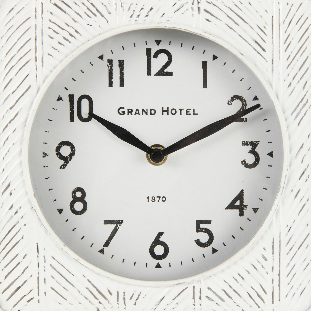 Karl 8.0L x 2.8W x 8.8H Rustic White Iron Rounded Square Table Clock by Mercana at Eve Furniture