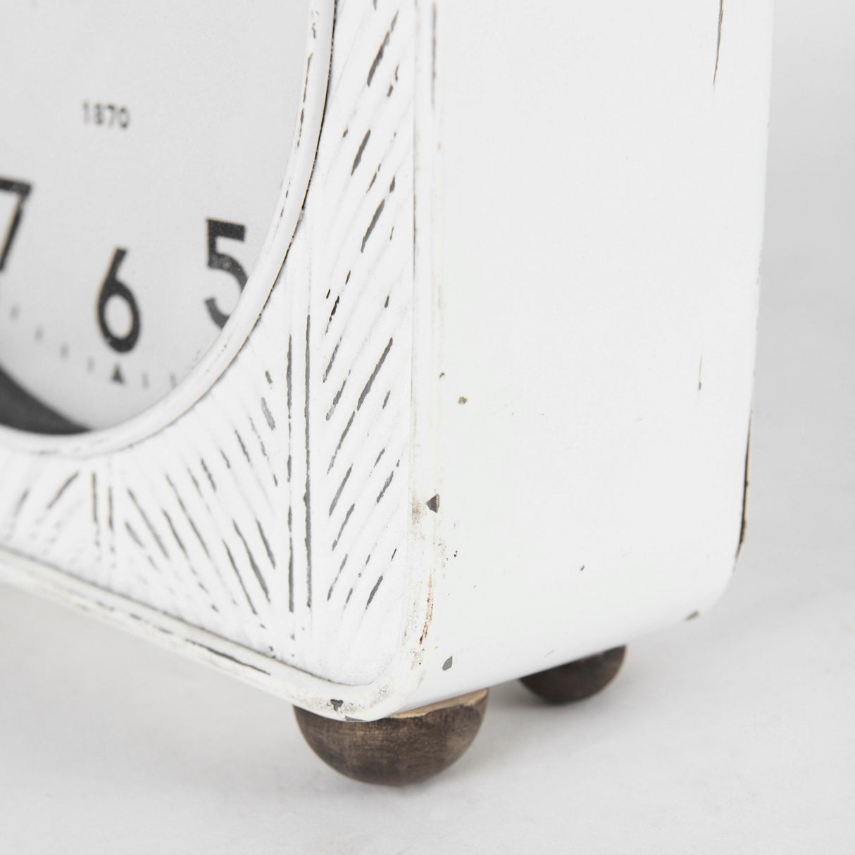 Karl 8.0L x 2.8W x 8.8H Rustic White Iron Rounded Square Table Clock by Mercana at Eve Furniture