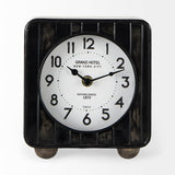 Karl Rustic Black Iron Rounded Square Table Clock by Mercana at Eve Furniture