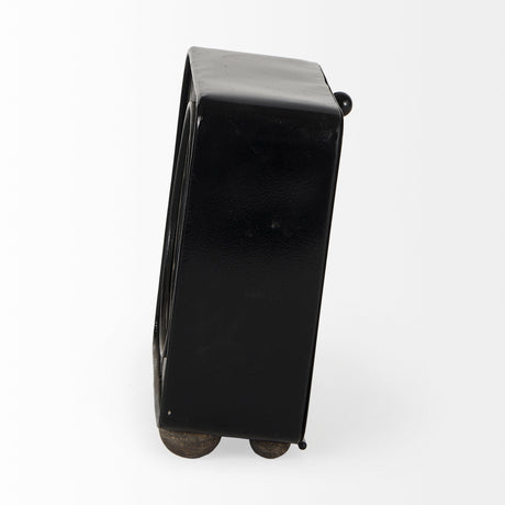 Karl Rustic Black Iron Rounded Square Table Clock by Mercana at Eve Furniture