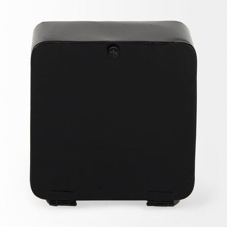 Karl Rustic Black Iron Rounded Square Table Clock by Mercana at Eve Furniture