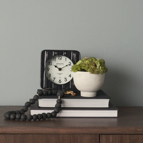 Karl Rustic Black Iron Rounded Square Table Clock by Mercana at Eve Furniture