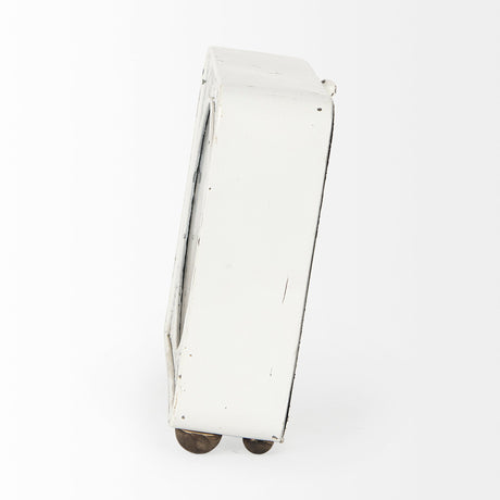 Karl Rustic White Iron Rounded Square Table Clock by Mercana at Eve Furniture