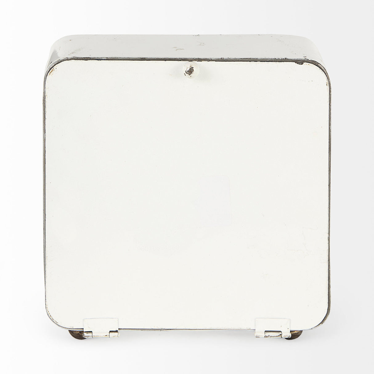 Karl Rustic White Iron Rounded Square Table Clock by Mercana at Eve Furniture