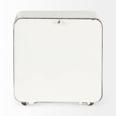 Karl Rustic White Iron Rounded Square Table Clock by Mercana at Eve Furniture