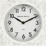 Karl Rustic White Iron Rounded Square Table Clock by Mercana at Eve Furniture
