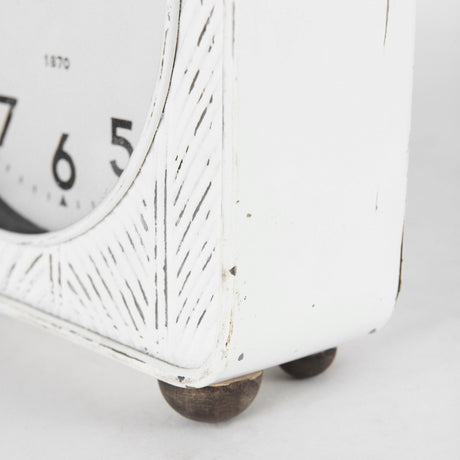 Karl Rustic White Iron Rounded Square Table Clock by Mercana at Eve Furniture